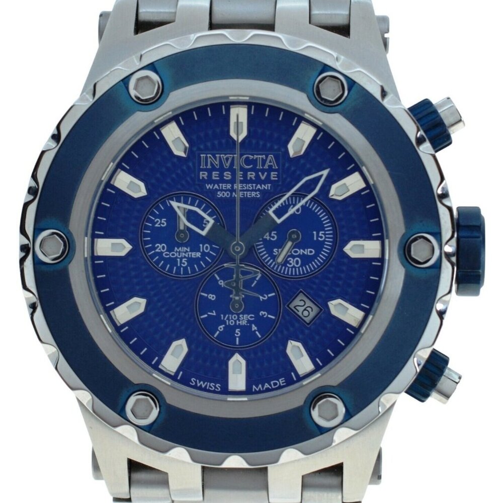 Men's 52mm Invicta Reserve Specialty Blue/ Silver SS Chrono Watch! Ref: 10085!